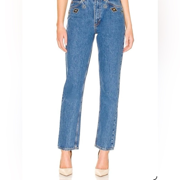 RE/DONE 70s Straight Jeweled Cowgirl Jeans Western Festival Size 30 NWT boho